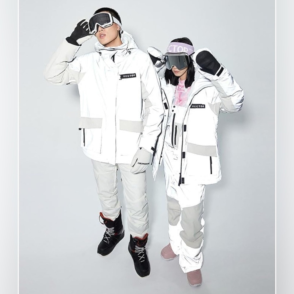 VECTOR Reflective Ski Suit Set Warm Hooded Pants and Waterproof Snowboard Jacket